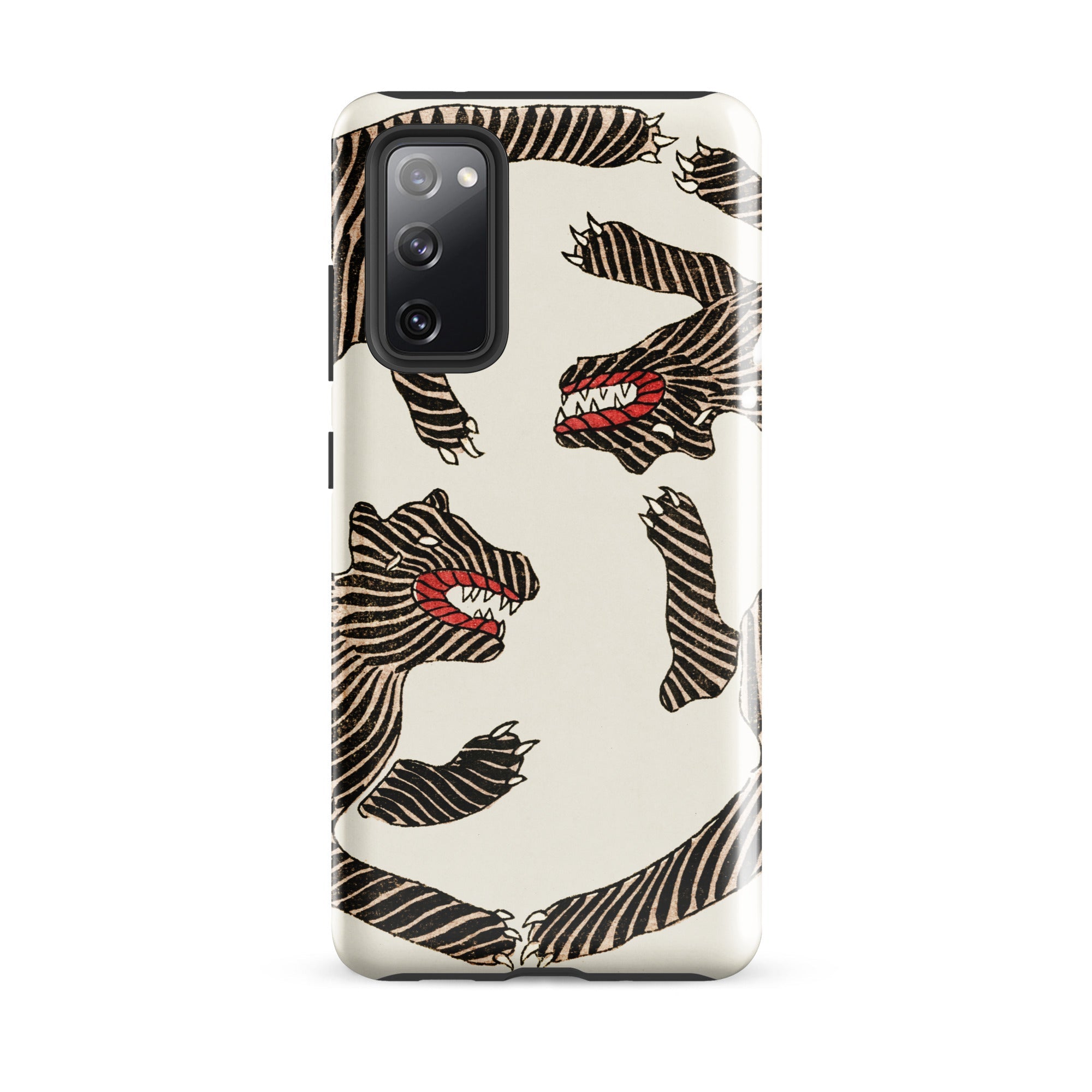 Japanese Woodblock Tiger Taguchi Tomoki Samsung Case, Galaxy S20 Fe / Gloss, White Smartphone Case Black Zebra Striped Animal Red Mouths