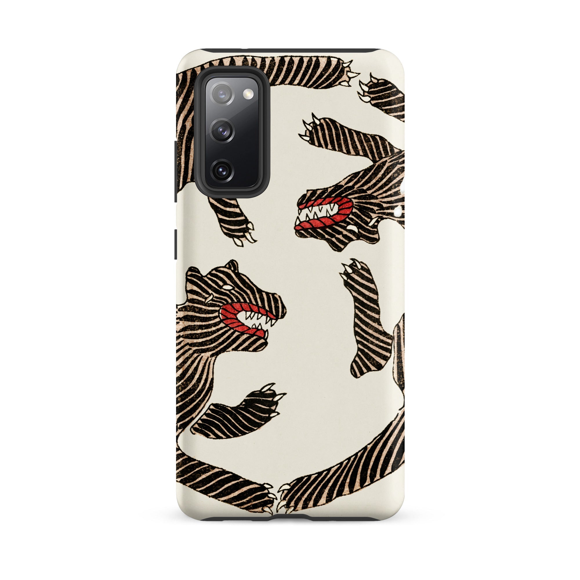 Japanese Woodblock Tiger Taguchi Tomoki Samsung Case, Galaxy S20 Fe / Matte, White Phone Case Black Red Striped Monster Design
