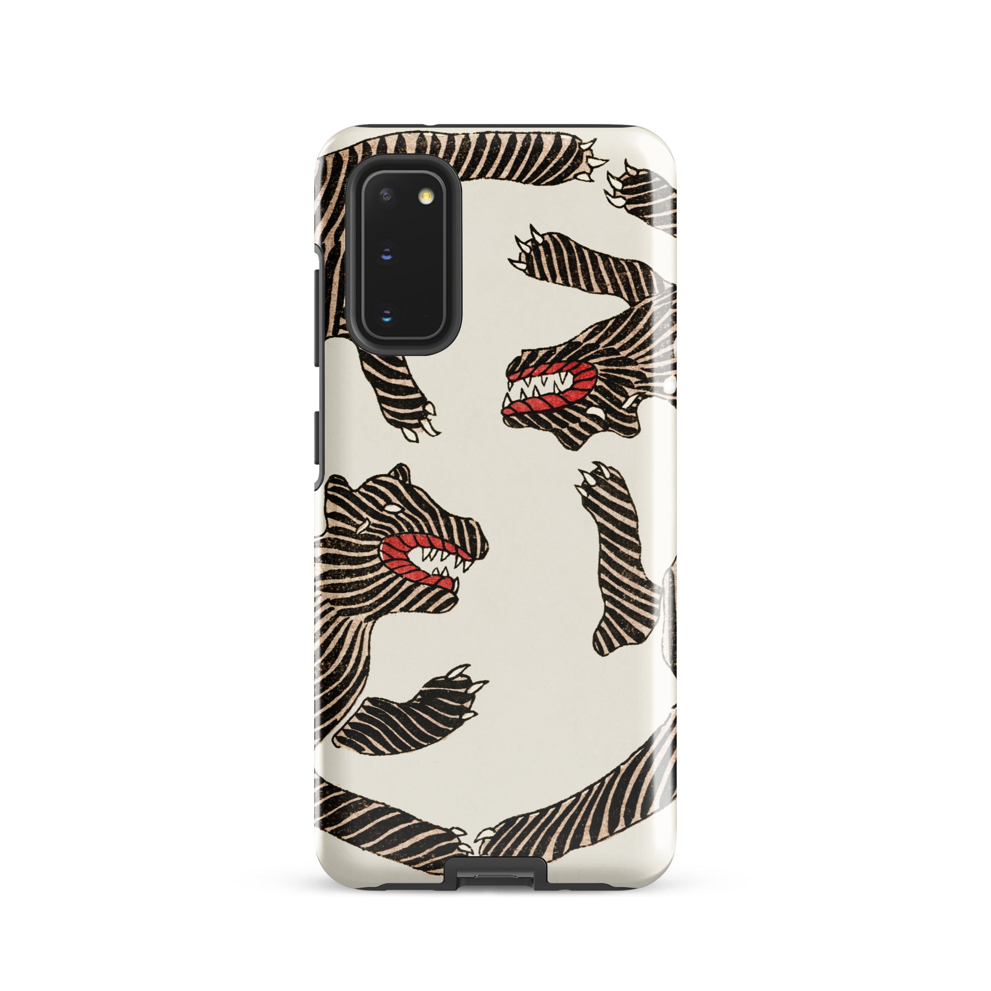 Japanese Woodblock Tiger Taguchi Tomoki Samsung Case, Galaxy S20 / Gloss, White Phone Case Black Tiger Stripes Red Mouths