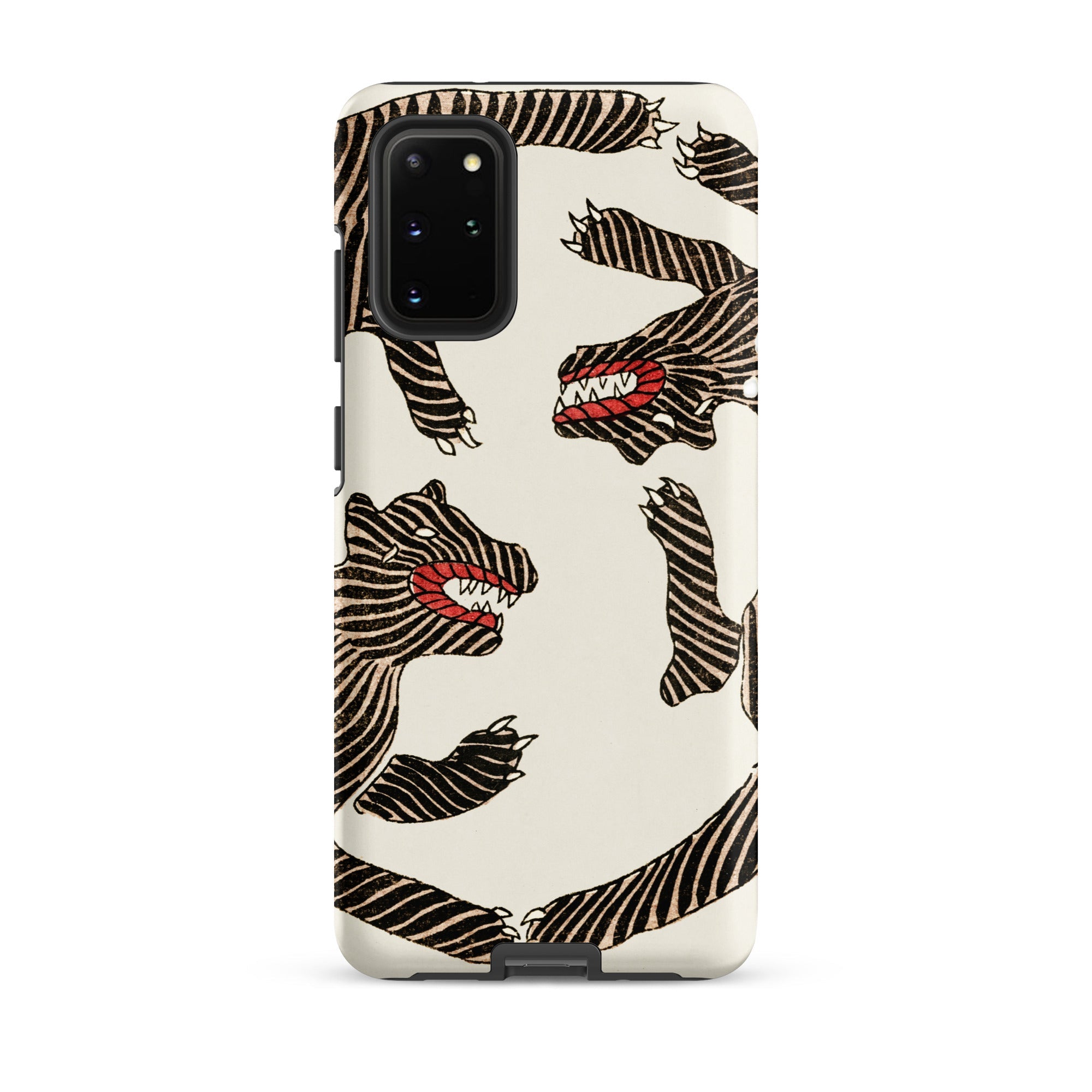 Japanese Woodblock Tiger Taguchi Tomoki Samsung Case, Galaxy S20 Plus / Matte, Smartphone Case Stylized Pattern Black White Striped