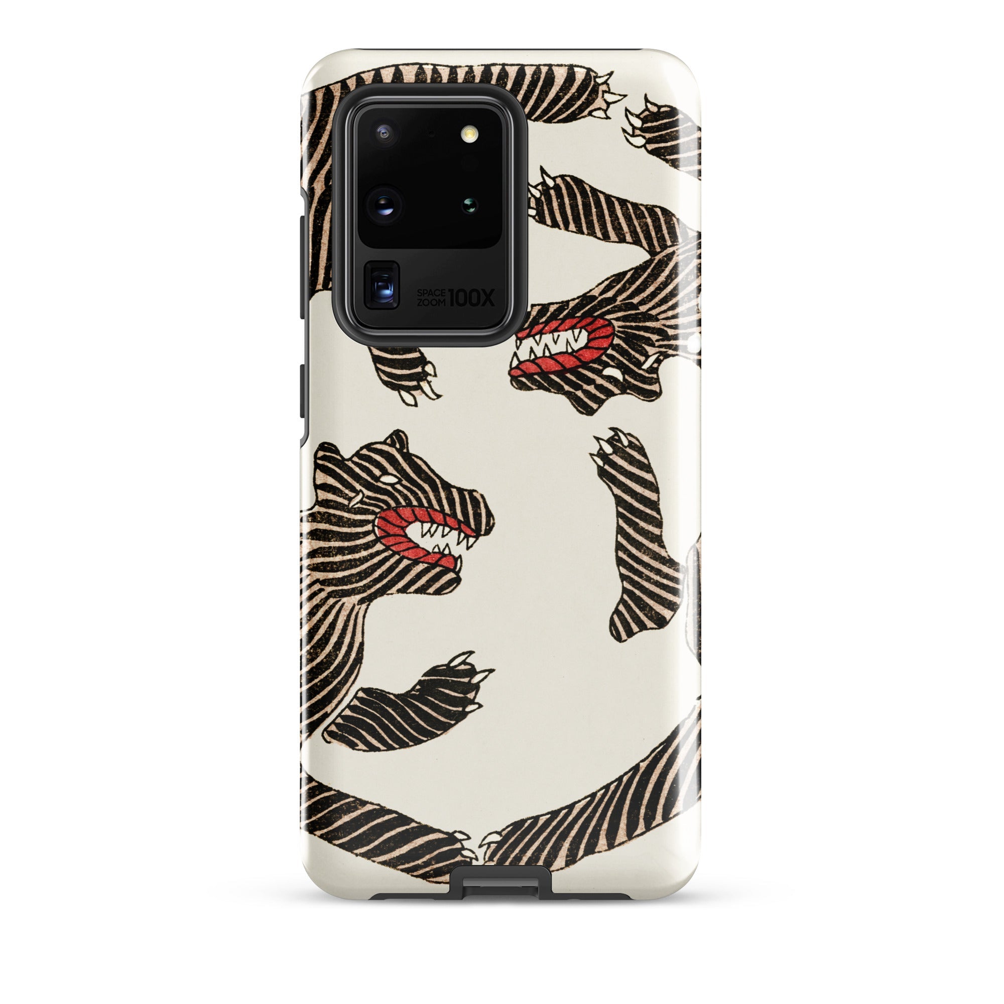 Japanese Woodblock Tiger Taguchi Tomoki Samsung Case, Galaxy S20 Ultra / Gloss, White Phone Case Samsung S20 Ultra Black Striped