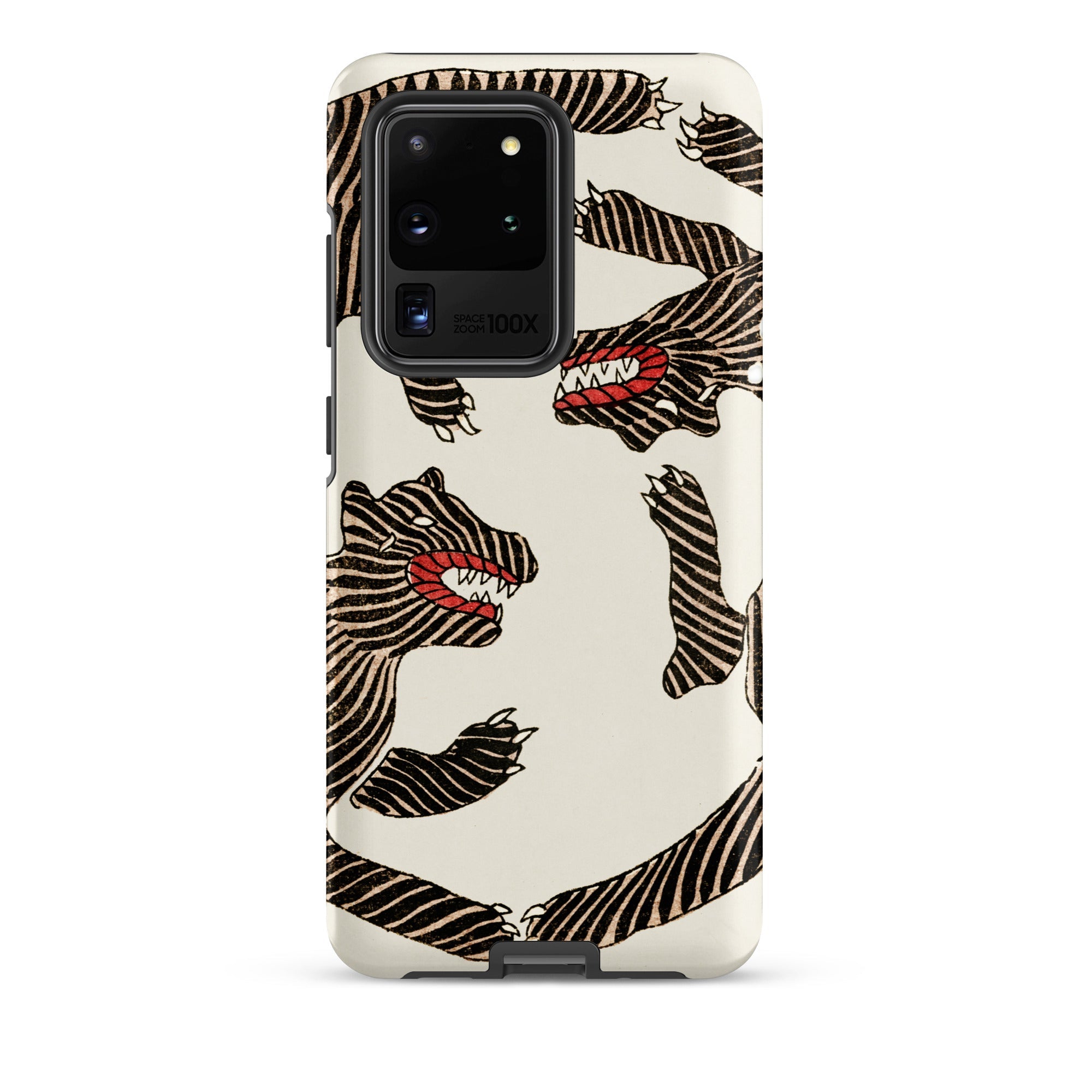 Japanese Woodblock Tiger Taguchi Tomoki Samsung Case, Galaxy S20 Ultra / Matte, White Smartphone Case Black Zebra Like Stripes Red Mouthed