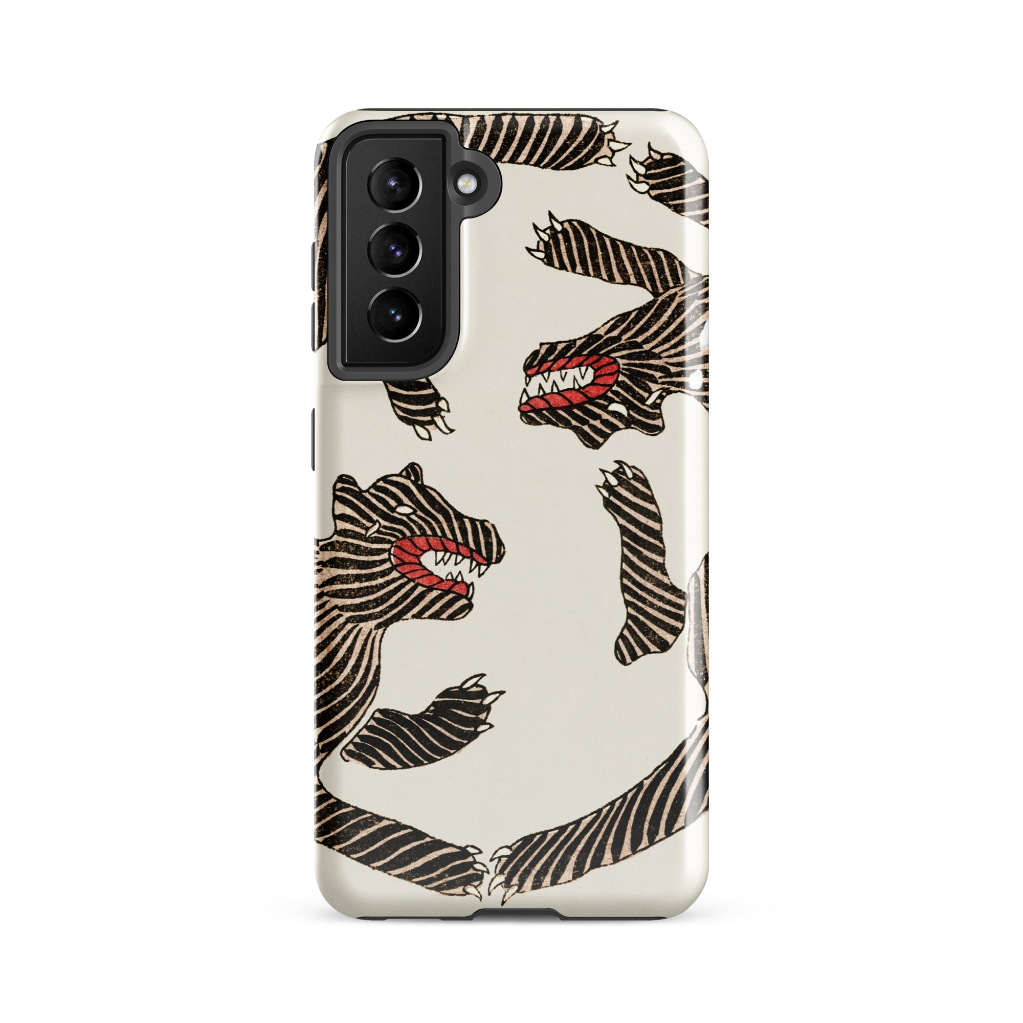 Japanese Woodblock Tiger Taguchi Tomoki Samsung Case, Galaxy S21 Fe / Gloss, Phone Case Pattern Stylized Striped Creatures Red Mouths