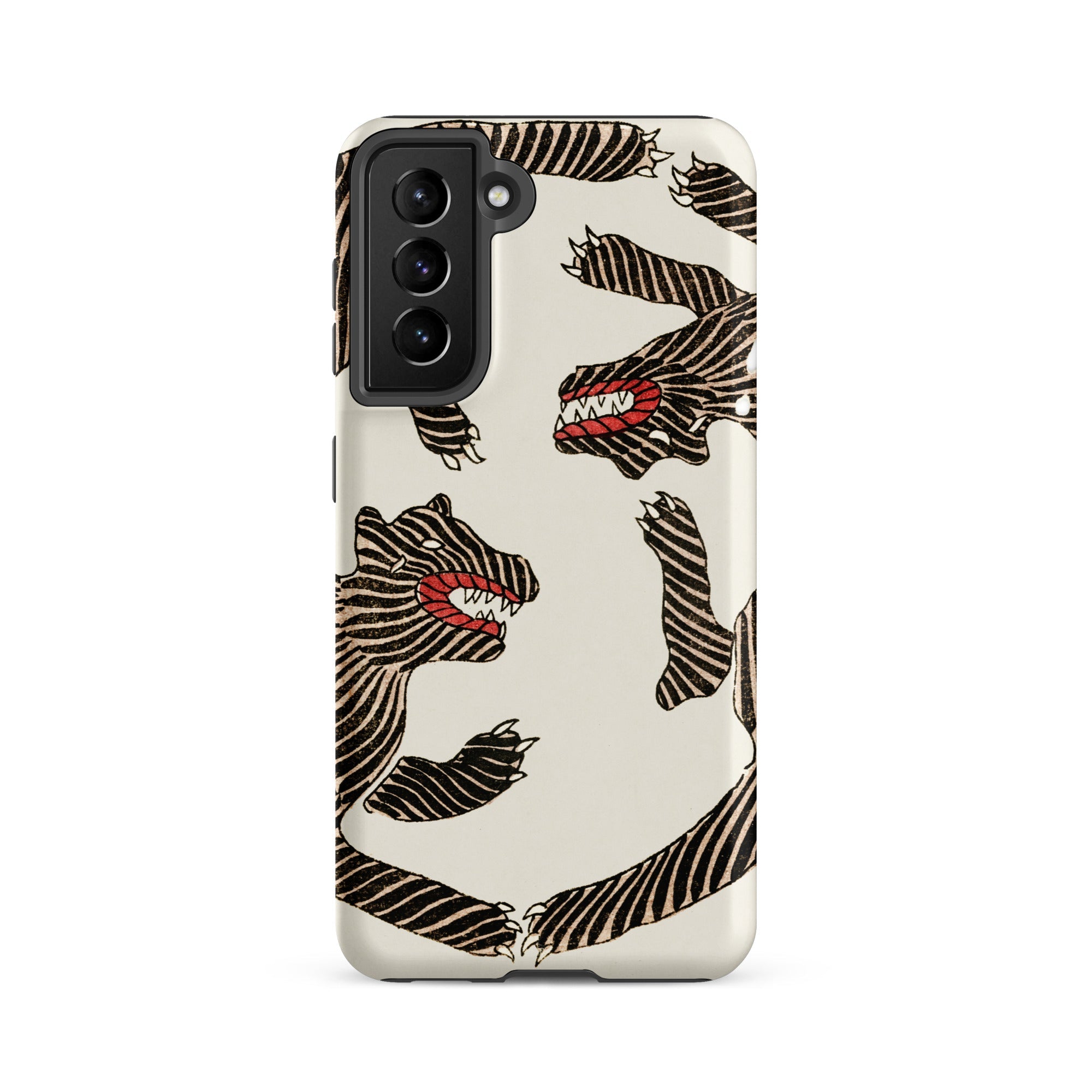 Japanese Woodblock Tiger Taguchi Tomoki Samsung Case, Galaxy S21 Fe / Matte, White Smartphone Case Black Red Striped Monster Design