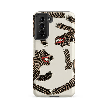 Japanese Woodblock Tiger - Taguchi Tomoki Samsung Case, Galaxy S21 Fe / Matte, White Smartphone Case Black Red Striped Monster Design