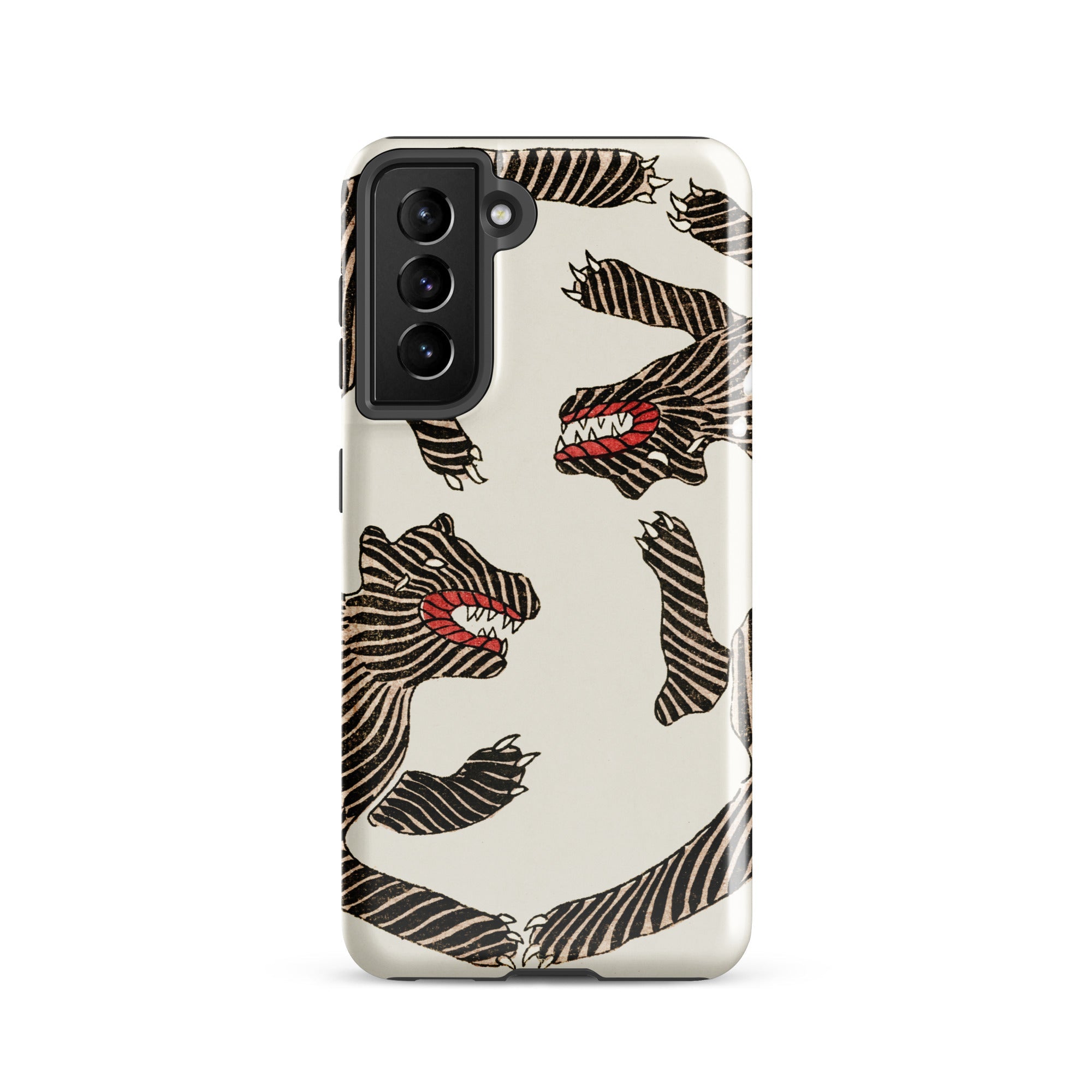 Japanese Woodblock Tiger Taguchi Tomoki Samsung Case, Galaxy S21 / Gloss, Smartphone Case Stylized Black White Tiger Pattern Red