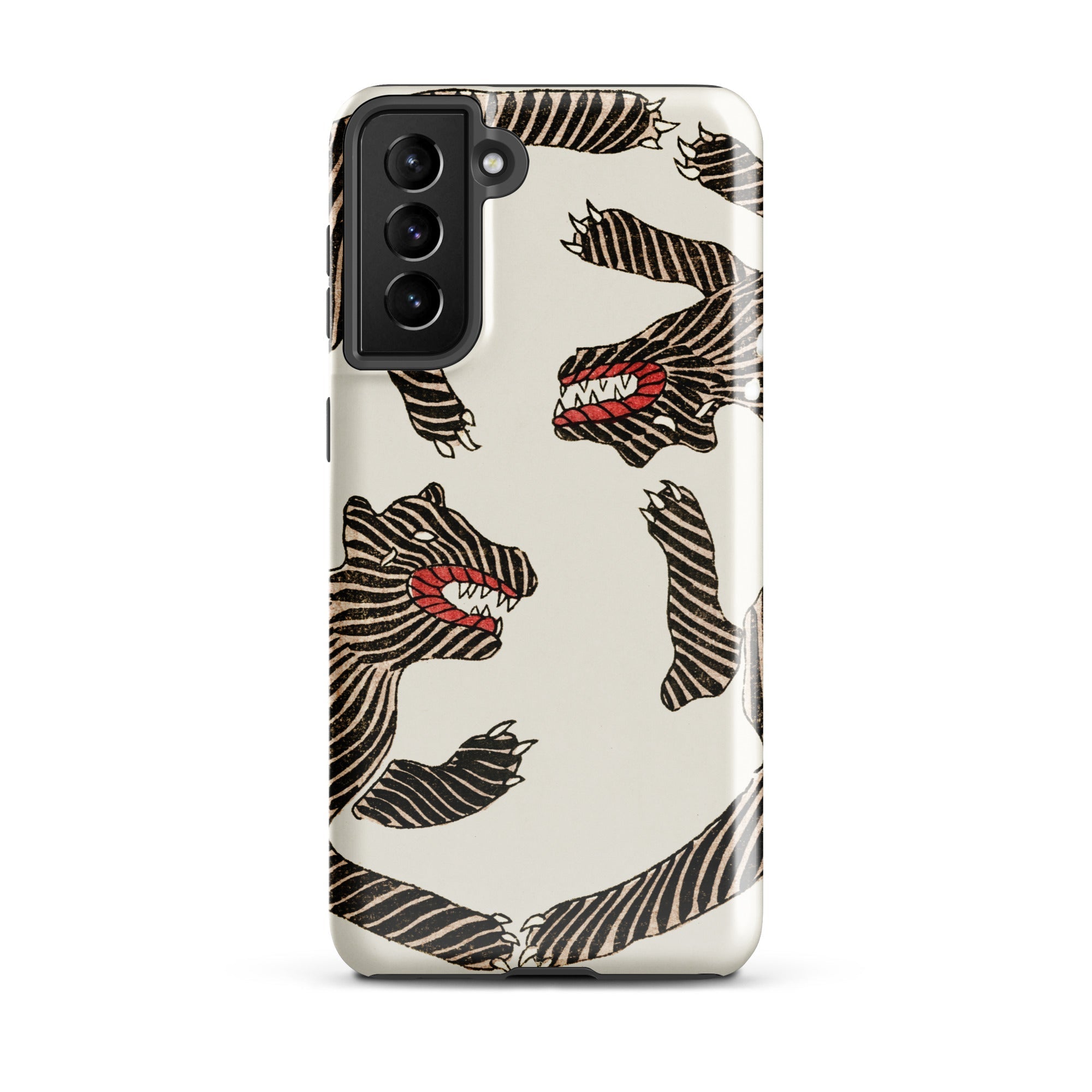 Japanese Woodblock Tiger Taguchi Tomoki Samsung Case, Galaxy S21 Plus / Gloss, White Smartphone Case Black Red Striped Animal Pattern