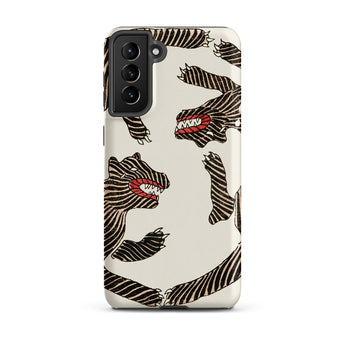 Japanese Woodblock Tiger - Taguchi Tomoki Samsung Case, Galaxy S21 Plus / Matte, White Smartphone Case Black Red Striped Monster Pattern