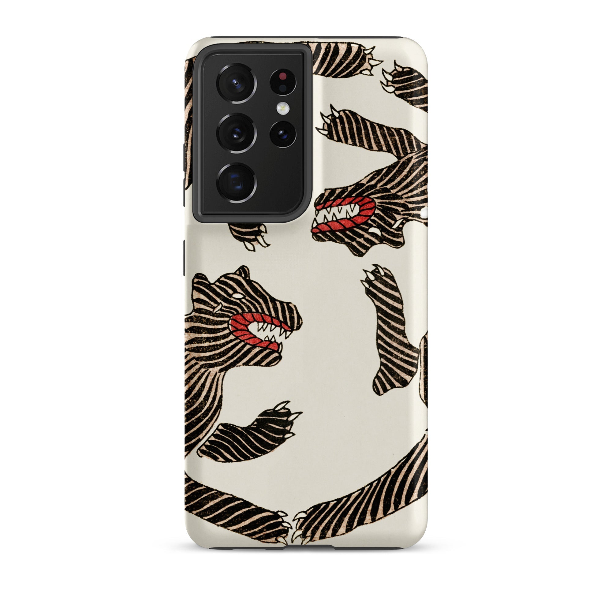 Japanese Woodblock Tiger Taguchi Tomoki Samsung Case, Galaxy S21 Ultra / Matte, White Smartphone Case Black Red Striped Monster Pattern