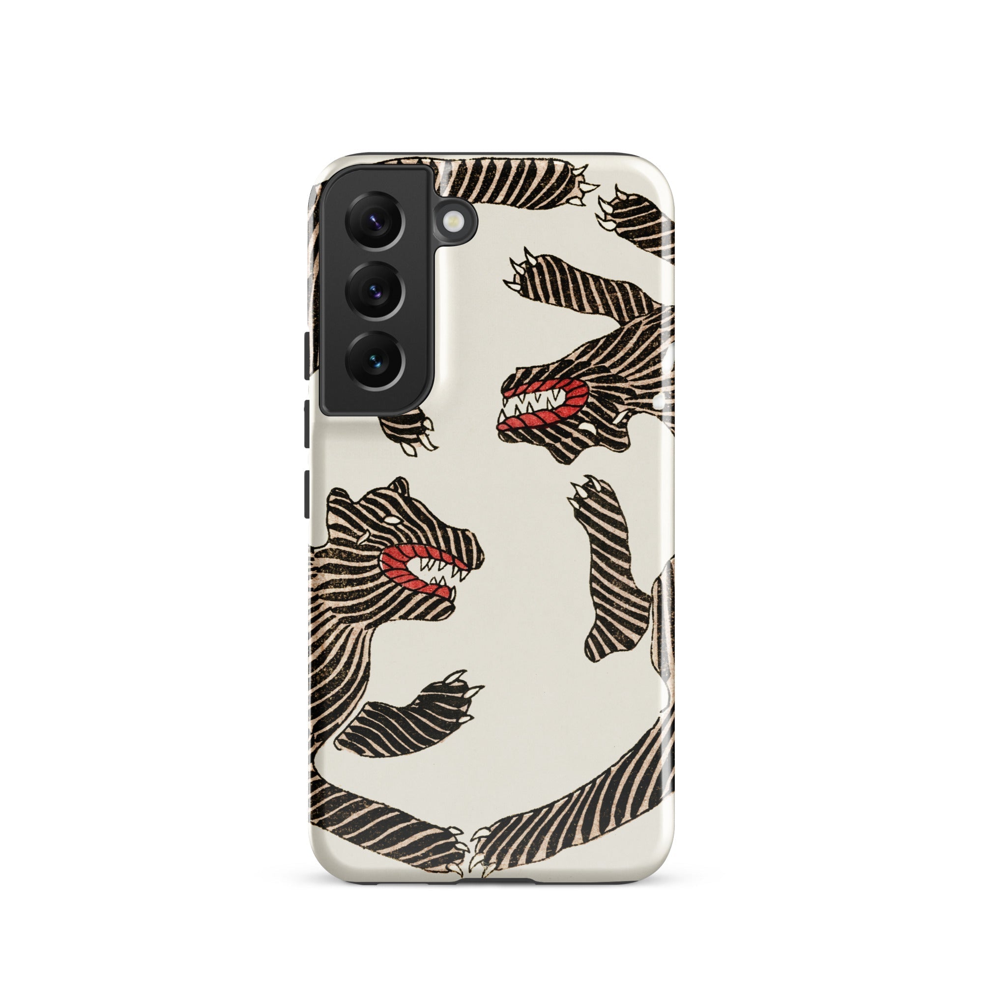 Japanese Woodblock Tiger Taguchi Tomoki Samsung Case, Galaxy S22 / Gloss, White Smartphone Case Black Red Tiger Like Creatures