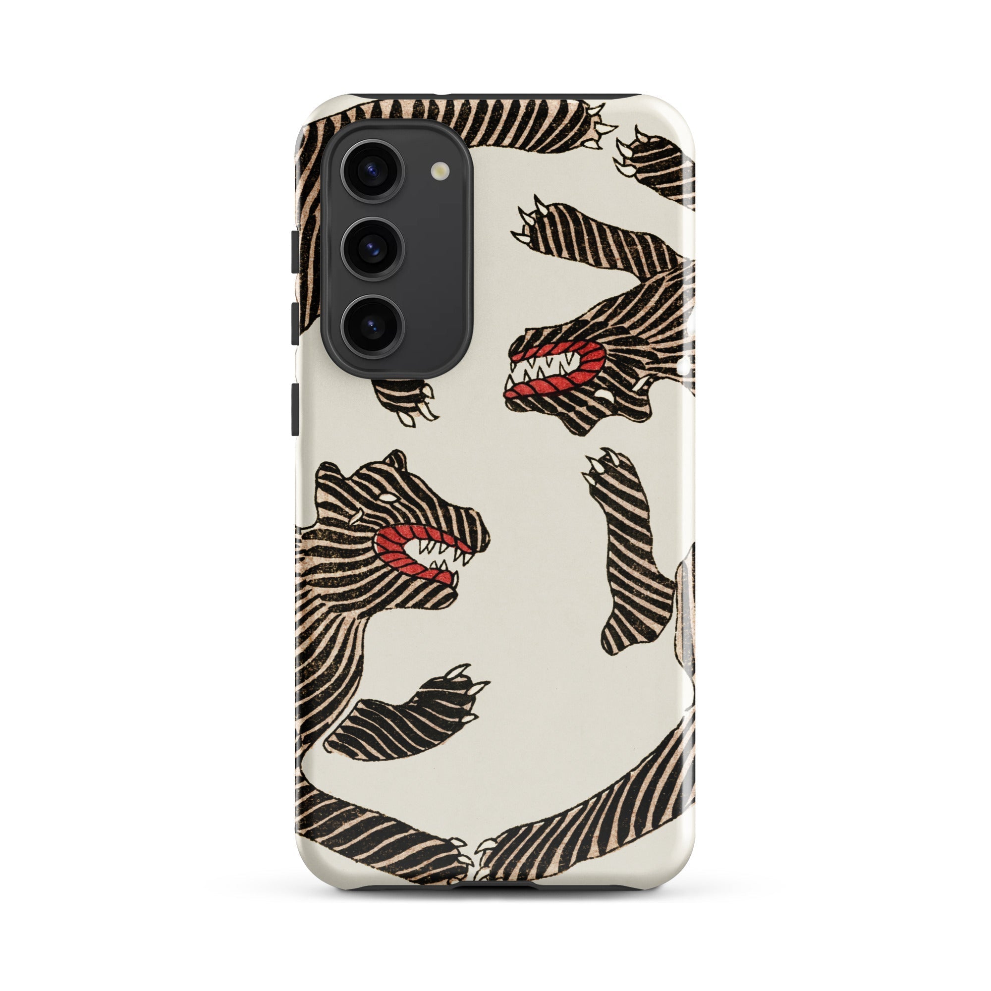 Japanese Woodblock Tiger Taguchi Tomoki Samsung Case, Galaxy S23 Plus / Gloss, White Smartphone Case Black Red Cartoon Bear Pattern