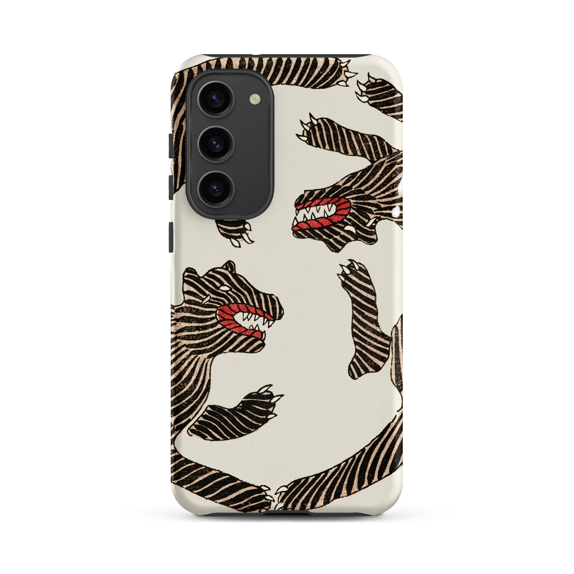 Japanese Woodblock Tiger Taguchi Tomoki Samsung Case, Galaxy S23 Plus / Matte, Phone Case Black White Striped Dragon Design Red