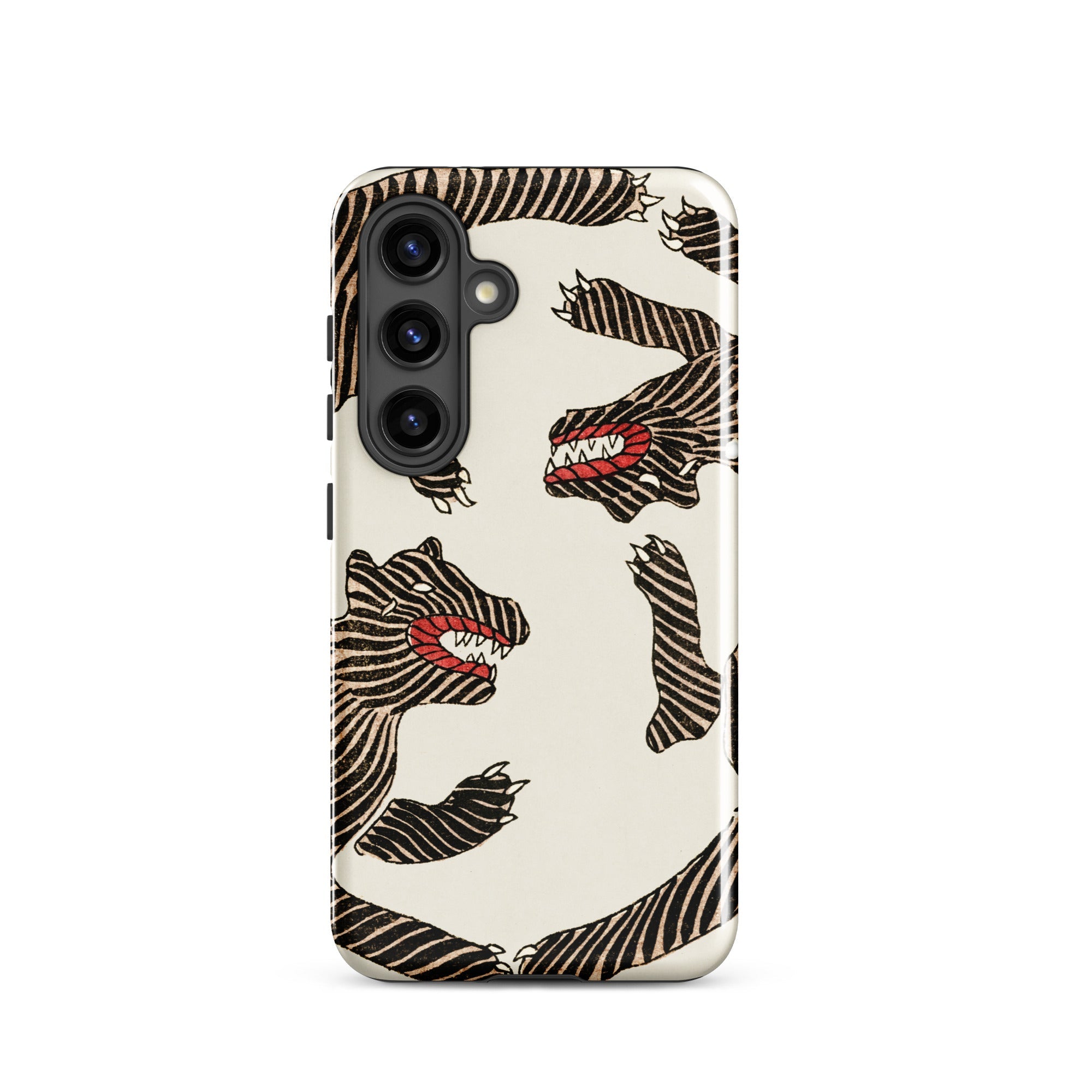 Japanese Woodblock Tiger Taguchi Tomoki Samsung Case, Galaxy S24 / Gloss, Phone Case Black White Striped Pattern Tiger Red