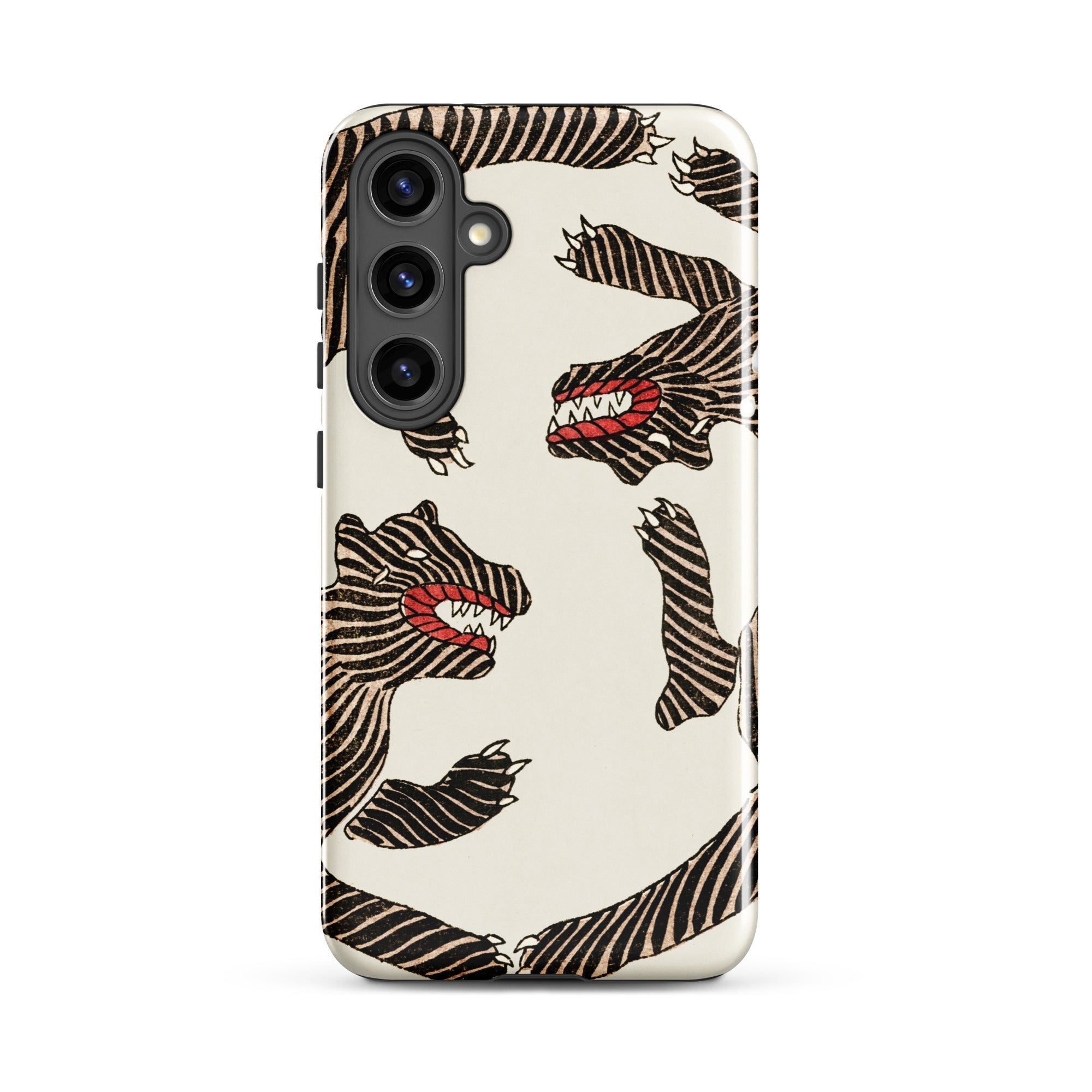 Japanese Woodblock Tiger Taguchi Tomoki Samsung Case, Galaxy S24 Plus / Gloss, White Phone Case Black Red Tiger Like Patterns