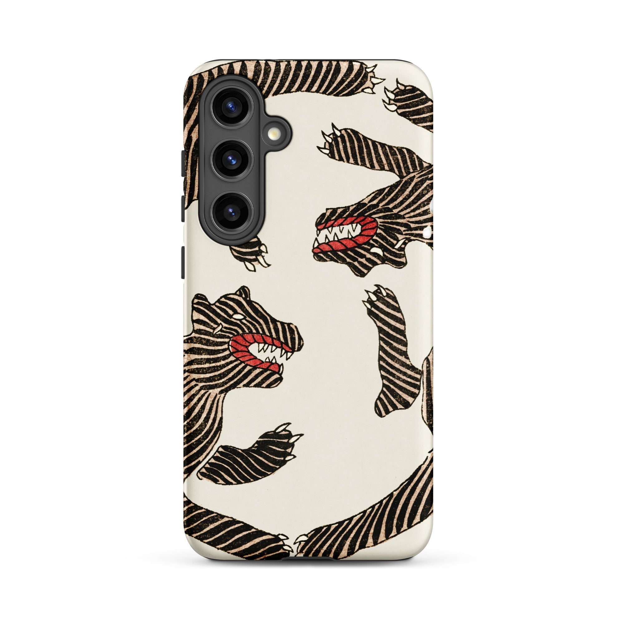 Japanese Woodblock Tiger Taguchi Tomoki Samsung Case, Galaxy S24 Plus / Matte, White Smartphone Case Black Red Striped Animal Pattern