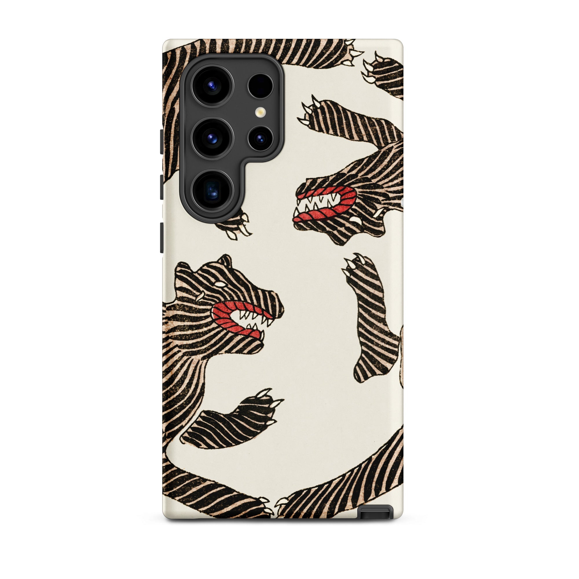 Japanese Woodblock Tiger Taguchi Tomoki Samsung Case, Galaxy S24 Ultra / Matte, Smartphone Case Black White Striped Pattern Stylized Animal
