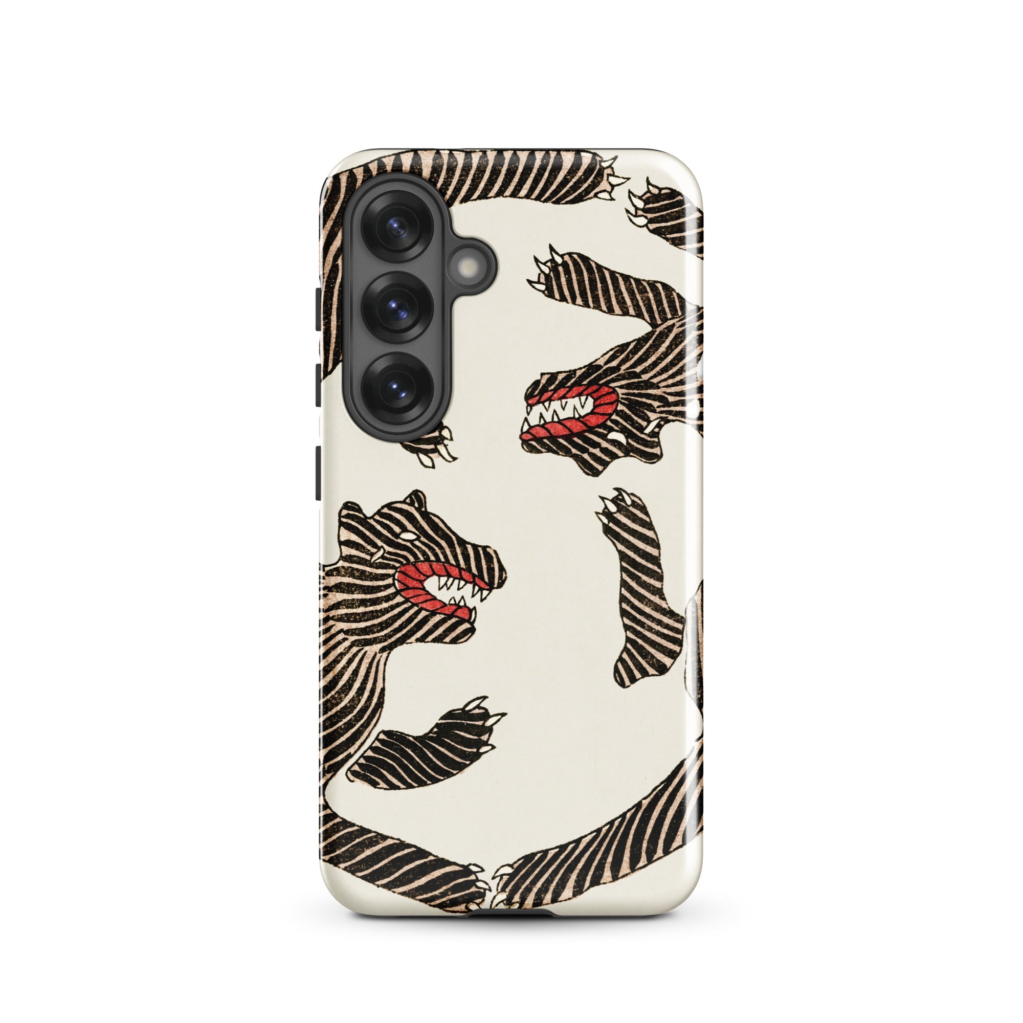 Japanese Woodblock Tiger Taguchi Tomoki Samsung Case, Galaxy S25 / Gloss, White Phone Case Black Red Striped Monster Pattern