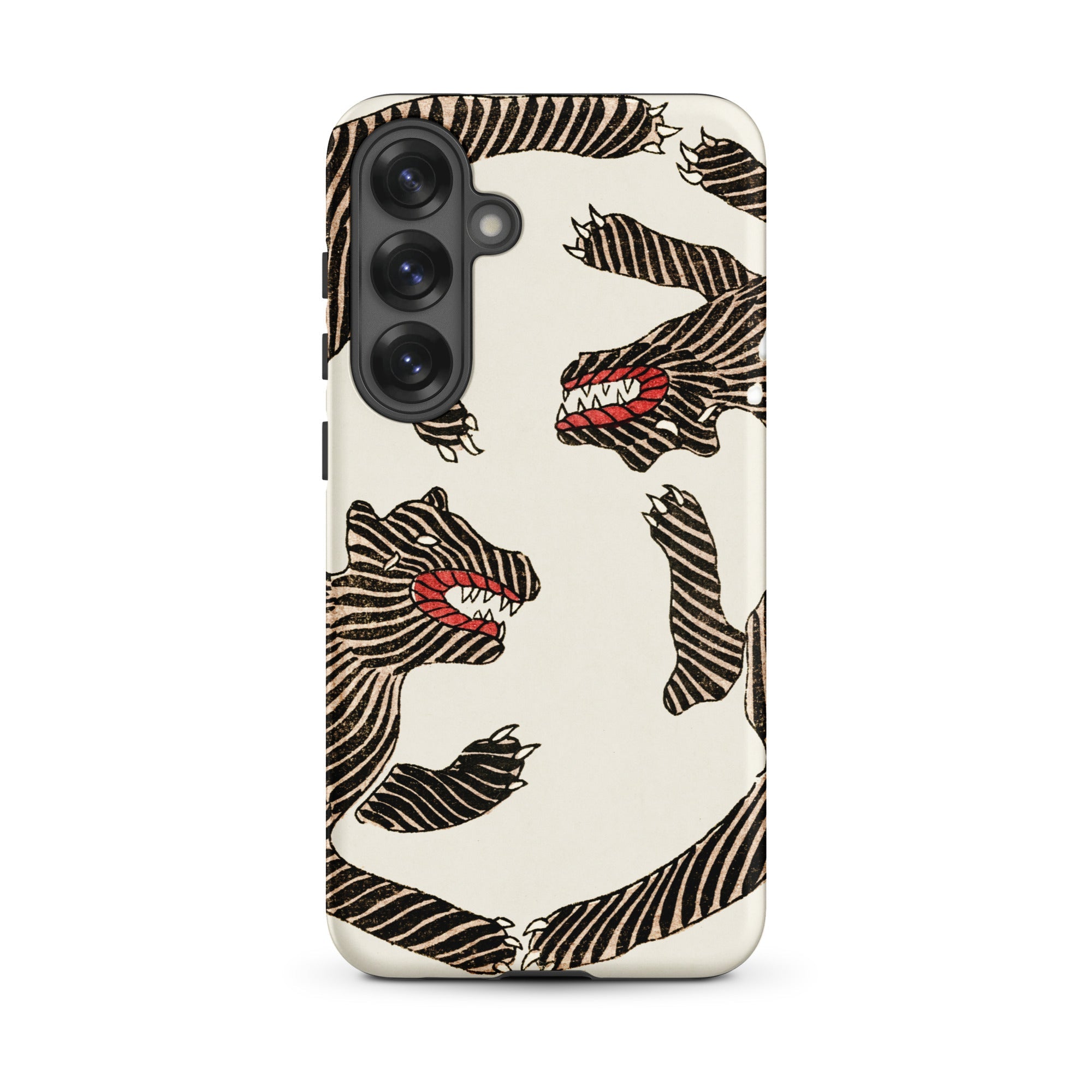 Japanese Woodblock Tiger Taguchi Tomoki Samsung Case, Galaxy S25 Plus / Matte, White Phone Case Black Tiger Stripe Patterns Red Mouthed