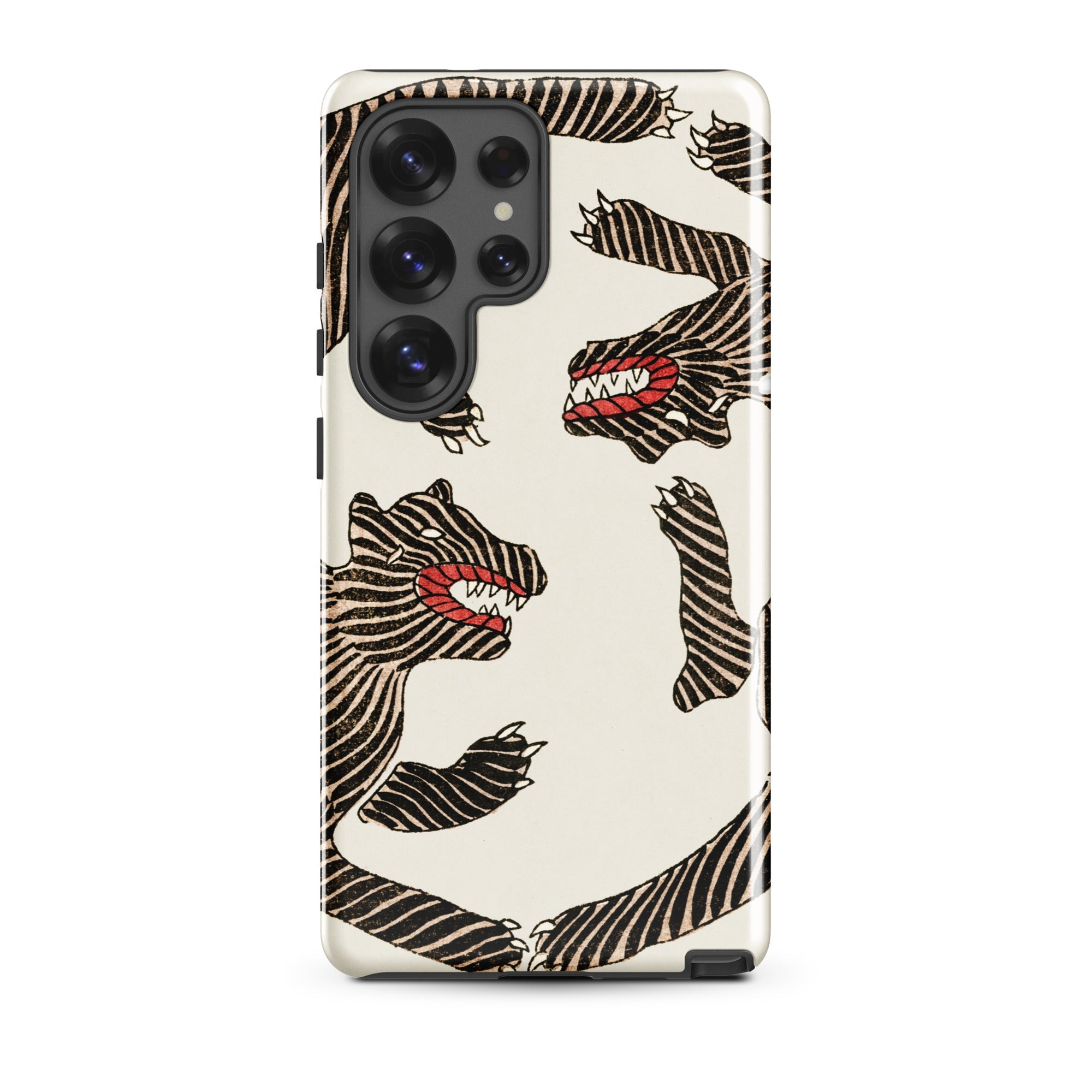 Japanese Woodblock Tiger Taguchi Tomoki Samsung Case, Galaxy S25 Ultra / Gloss, White Smartphone Case Black Red Striped Monster Pattern