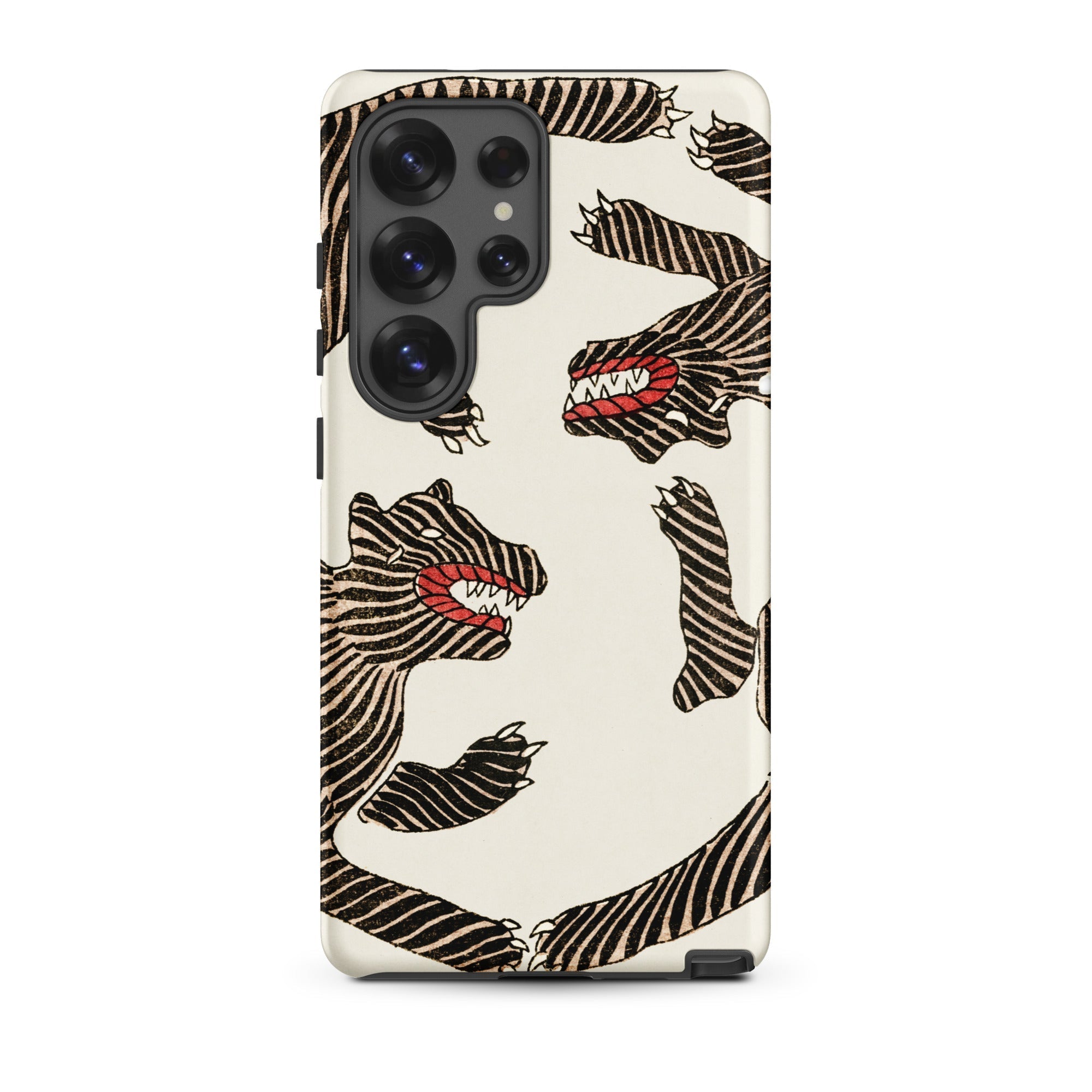 Japanese Woodblock Tiger Taguchi Tomoki Samsung Case, Galaxy S25 Ultra / Matte, White Phone Case Black Red Striped Monster Design