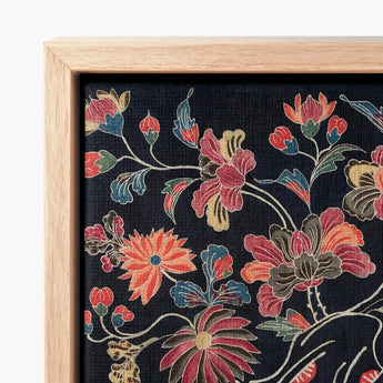 Framed Piece Decorative Wall Art Vibrant Floral Pattern Okinawan Textile Artistry, Mesmerizing Wrapping Cloth, Enchanting World