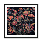 Japanese Wrapping Cloth (uchikui) - Textile Art Print, Colorful Floral Pattern Coral Pink Blooms Blue Leaves