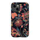 Japanese Wrapping Cloth (uchikui) - Textile Iphone Case, 13 / Matte, Floral-patterned Phone Case Vibrant Red Orange Blue Flowers