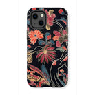 Japanese Wrapping Cloth (uchikui) - Textile Iphone Case, 13 Mini / Matte, Floral-patterned Smartphone Case Vibrant Tropical Flowers Black