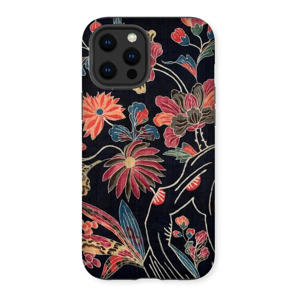 Japanese Wrapping Cloth (uchikui) - Textile Iphone Case, 13 Pro Max / Matte, Floral-patterned Smartphone Case Dark Background Colorful