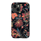 Japanese Wrapping Cloth (uchikui) - Textile Iphone Case, 14 / Matte, Floral-patterned Phone Case Colorful Flowers Black Background