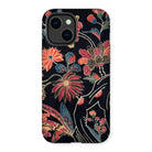 Japanese Wrapping Cloth (uchikui) - Textile Iphone Case, 14 Plus / Matte, Floral-patterned Phone Case Vibrant Red Orange Blue Flowers