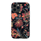 Japanese Wrapping Cloth (uchikui) - Textile Iphone Case, 14 Pro / Matte, Floral-patterned Phone Case Vibrant Red Orange Blue Flowers