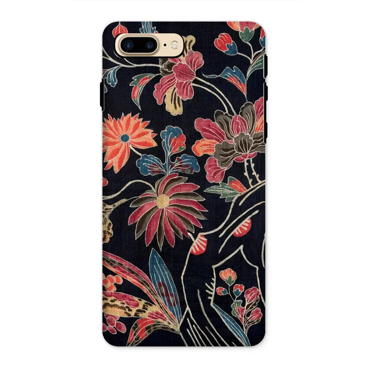 Japanese Wrapping Cloth (uchikui) - Textile Iphone Case, 8 Plus / Matte, Floral-patterned Phone Case Vibrant Red Orange Blue Flowers