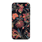 Japanese Wrapping Cloth (uchikui) - Textile Iphone Case, Xs / Matte, Floral-patterned Phone Case Vibrant Tropical Flowers Black Background