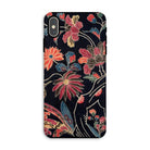 Japanese Wrapping Cloth (uchikui) Textile Iphone Case, Xs Max / Matte, Floral Patterned Phone Case Colorful Flowers Black Background