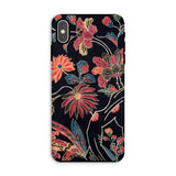 Japanese Wrapping Cloth (uchikui) - Textile Iphone Case, Xs Max / Matte, Floral-patterned Phone Case Colorful Flowers Black Background