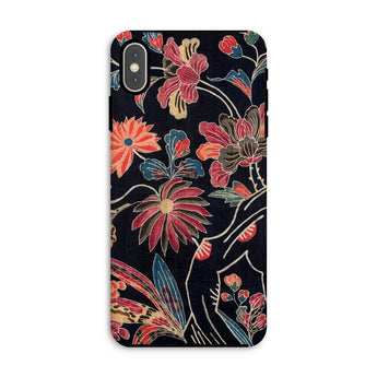 Japanese Wrapping Cloth (uchikui) - Textile Iphone Case, Xs Max / Matte, Floral-patterned Phone Case Colorful Flowers Black Background
