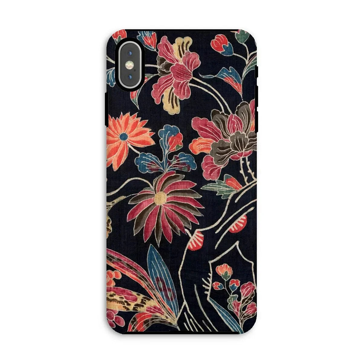 Japanese Wrapping Cloth (uchikui) - Textile Iphone Case, Xs Max / Matte, Floral-patterned Phone Case Colorful Flowers Black Background