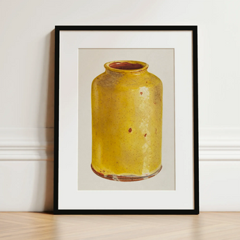 Jar - Yolande Delasser Golden Ceramic Art Print / Canvas, 12x16’’ / 31x41cm / Black Frame / Matboard, Posters Prints & Visual Artwork, Toby