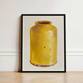 Jar - Yolande Delasser Golden Ceramic Art Print / Canvas Framed Illustration Yellow Subtle Speckles Earthy Sun-kissed Vessel, Prints