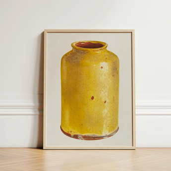 Jar - Yolande Delasser Golden Ceramic Art Print / Canvas Framed Artwork Yellow Subtle Speckles Earthy Sun-kissed Vessel, Prints