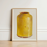Jar - Yolande Delasser Golden Ceramic Art Print / Canvas Framed Artwork Yellow Subtle Speckles Slightly Sun-kissed Vessel, Prints