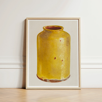Jar - Yolande Delasser Golden Ceramic Art Print / Canvas Framed Artwork Yellow Subtle Speckles Slightly Sun-kissed Vessel, Prints