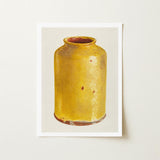 Jar - Yolande Delasser Golden Ceramic Art Print / Canvas Rustic Yellow Slightly Cracked Glaze Subtle Sun-kissed Vessel, Prints