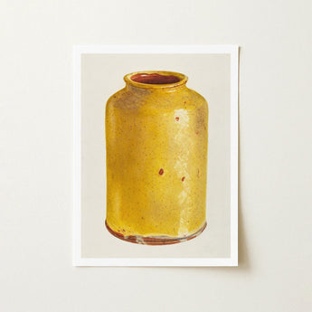 Jar - Yolande Delasser Golden Ceramic Art Print / Canvas Rustic Yellow Slightly Cracked Glaze Subtle Sun-kissed Vessel, Prints
