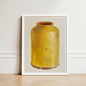 Jar - Yolande Delasser Golden Ceramic Art Print / Canvas Framed Illustration Yellow Subtle Speckles Earthy Sun-kissed Vessel, Prints