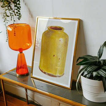 Jar - Yolande Delasser Golden Ceramic Art Print / Canvas Framed Artwork Yellow Glass Vase Sun-kissed Vessel, Prints