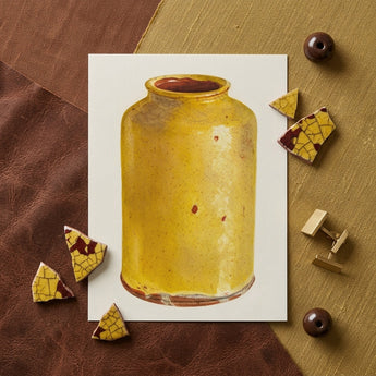 Jar - Yolande Delasser Golden Ceramic Art Print / Canvas Yellow Crackled Glaze Reddish-brown Accents White Sun-kissed Vessel, Prints