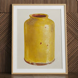 Jar - Yolande Delasser Golden Ceramic Art Print / Canvas Yellow Speckled Glaze Reddish-brown Rim Light Sun-kissed Vessel, Prints