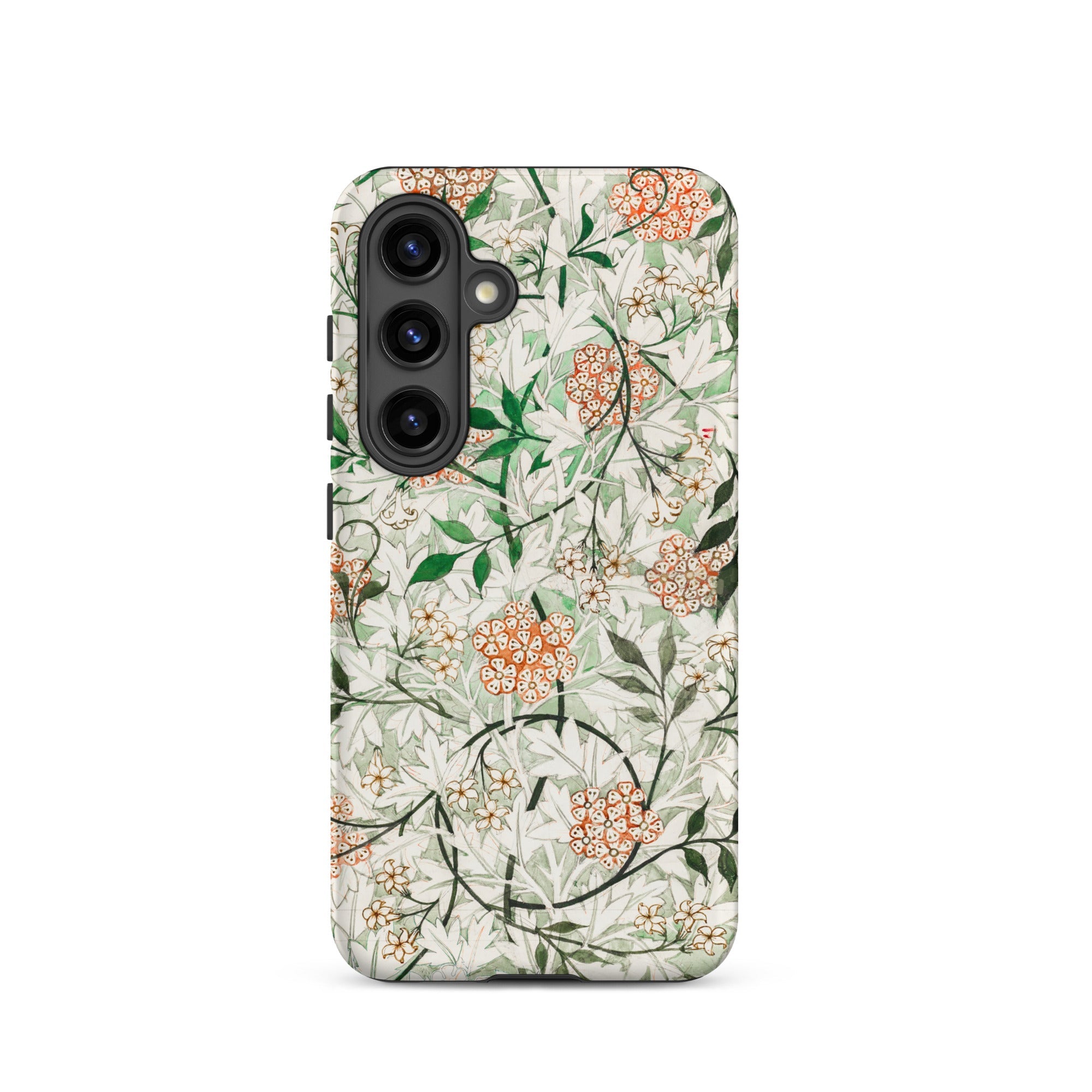 Jasmine William Morris British Floral Samsung Case, Galaxy S24 / Matte, White Phone Case Floral Pattern Green Leaves Orange